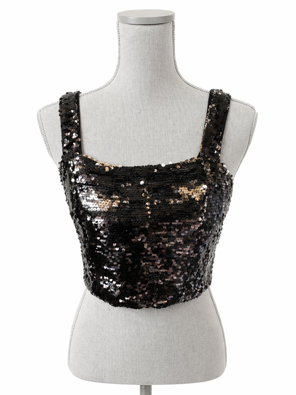 Blu Pepper NWT Sequin Crop Top Black Bronze Square Neck Size M